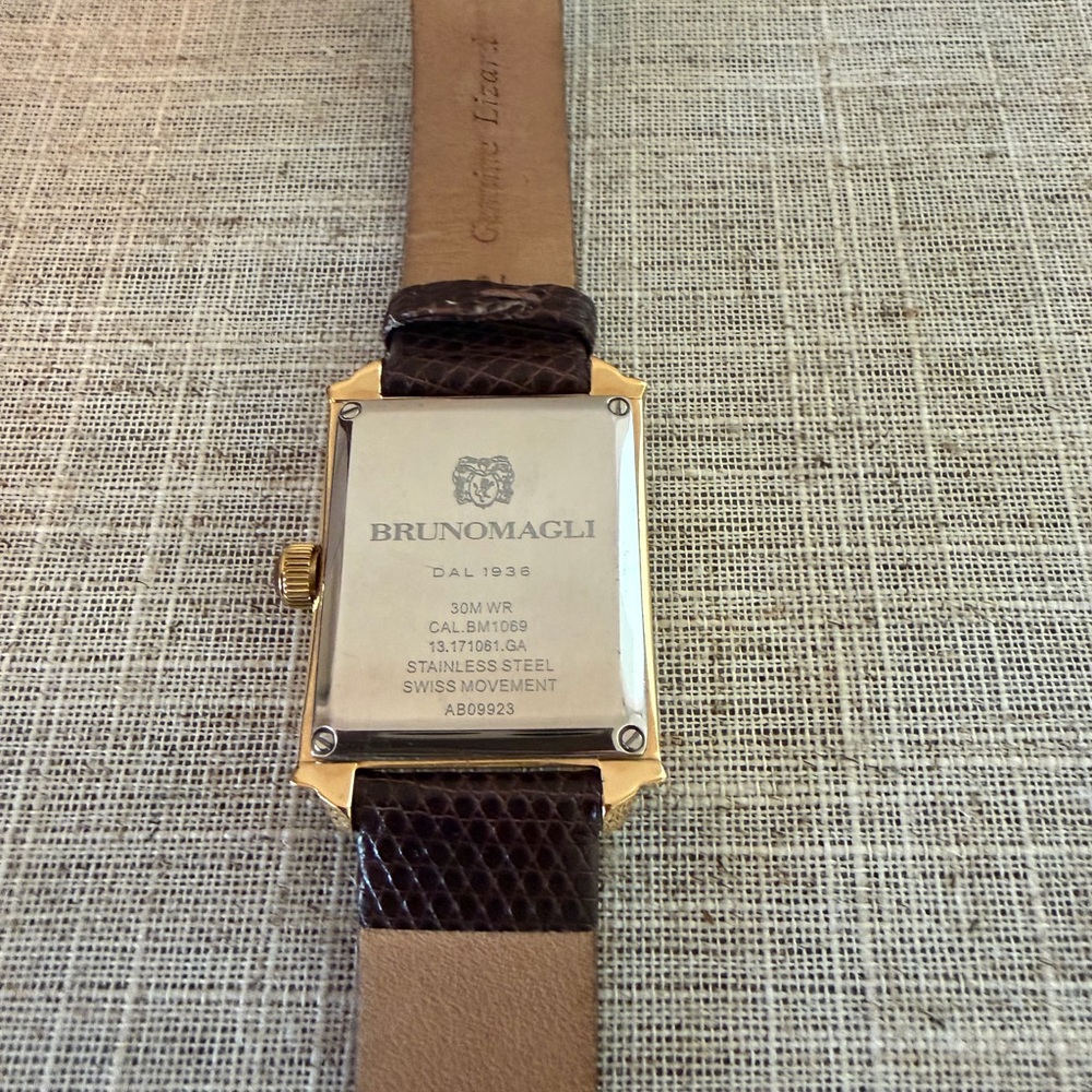 Bruno Magli Gold-Tone Rectangular Watch with Brown Leather Strap - Picture 6 of 7